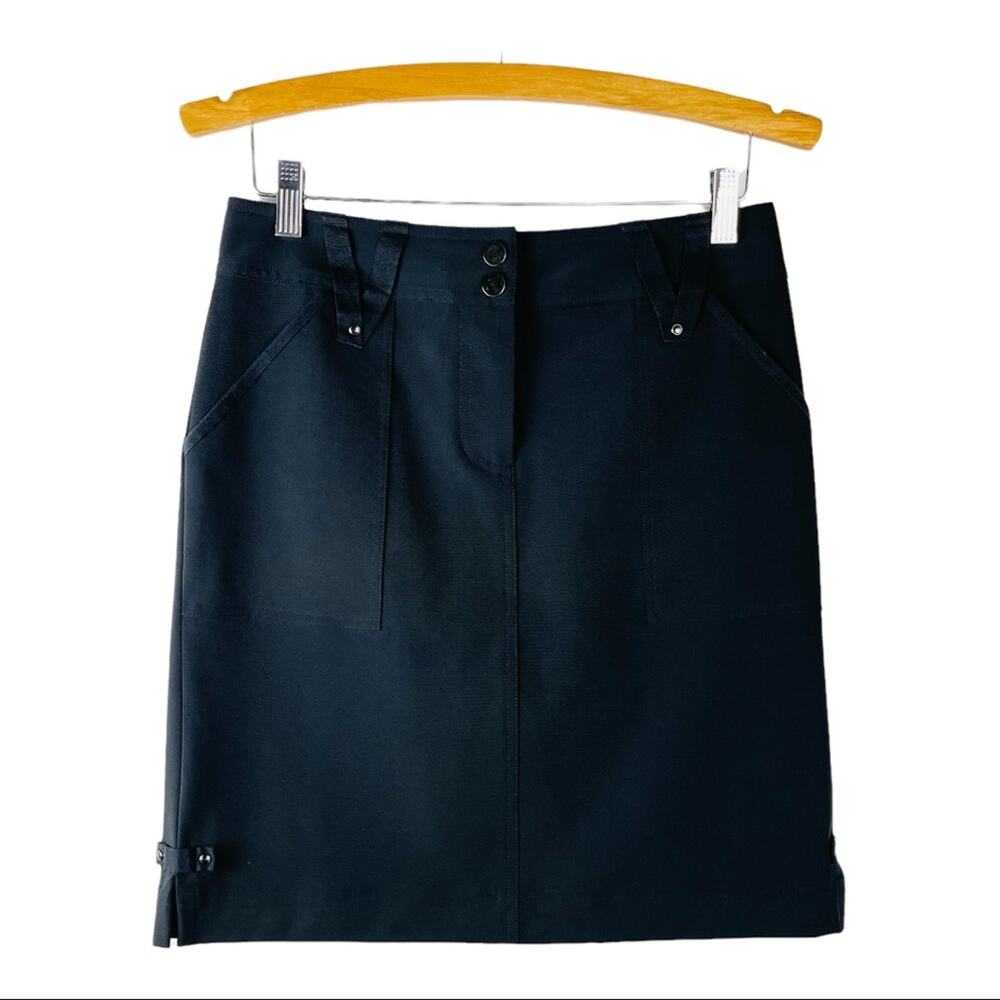 Worth black moto grunge dark academia grommet textured pocket midi skirt